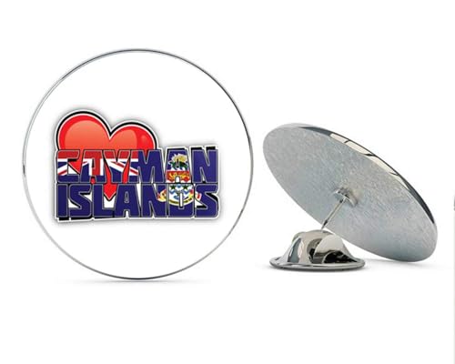 Cayman Islands Art Heart Flag Travel Slogan Round Metal 0.75" Lapel Pin Hat Shirt Pin Tie Tack Pinback2