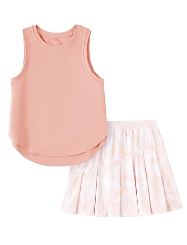Image of PATPAT Girls Tennis Skirt Sets Moisture Wicking Tank Tops and Pleated Skirts 2 Piece Outfits Activewear Sets 5-12 Years