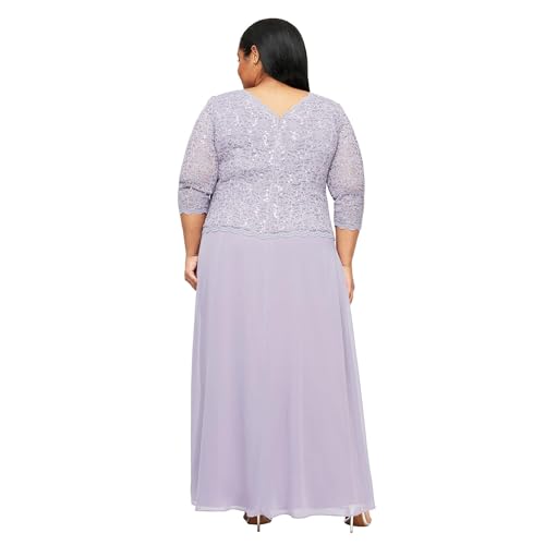Image of Alex Evenings Women's Plus Size Stretch Lace Bodice Mock One Piece Gown, Heather, 16W