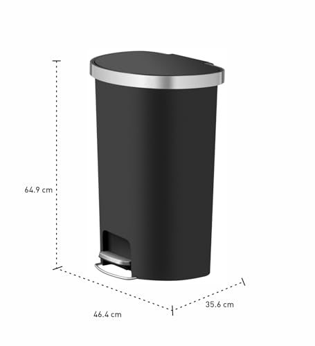 Image of Obsessions EKO 55L Semi-Round Plastic Step Bin with Pedal, Large Capacity Trash Can Ideal for Home, Kitchen and Office, Black