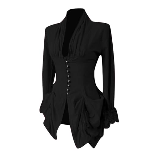 Dünn Gothic Bluse Damen Rüschenbluse Mittelalter Spitzen Shirt für Party Oberteil Mittelalter Victorian Bluse Langarm Vintage Barock Top Steampunk...