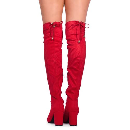 RF ROOM OF FASHION Chateau Women's Over The Knee Block Heel Stretch Boots (Regular Calf) (RED SU, Size 7) - Thumbnail 5
