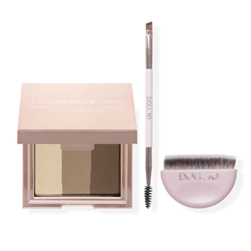 Doll 10 OverARCHiever Multi-Dimensional Brow & Hair Powder Kit - Color Fill In Root Touchup Hairline Hair Loss Concealer - Brushes Included (Blonde)