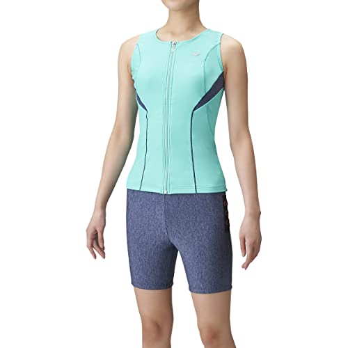 arena(アリーナ) フィットネス水着レディース すらっとセパ 大きめカラースナップ付きセパレーツ(差し込みフィットパッド) ミント×ネイビー×ネイビー(MTMN) XBサイズ LAR-1241WE