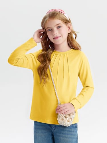 Haloumoning Girls Pleated Long Sleeve Shirts Fashion Dressy Tunic Tops Blouses 5-14 Years3
