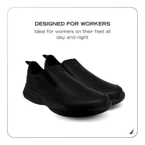 Image of Nautica Black Non Slip Slip On /Lace-Up Work Shoes, Safety Water Resistant Chef Kitchen Trabajo Zapatos Restaurant or Food Service Sneakers - Comfortable and Lightweight for Men and Women