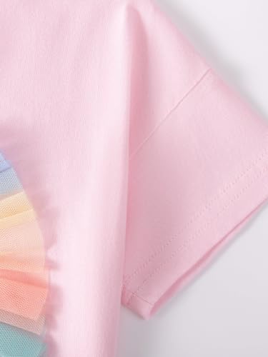 Image of HILEELANG Girls Skirt Set 2 Piece Outfit Cotton Tee Tulle Skirt Set | Soft Cotton Tee, Applique Detail, Layered Tulle Skirt with Lining, Lightweight Comfort for Toddler Little Girls