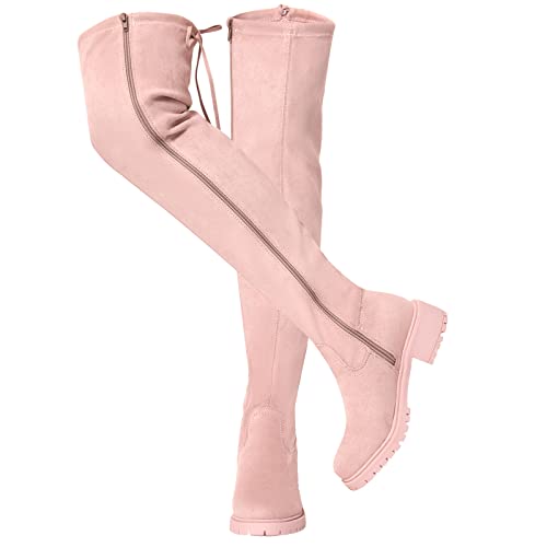 Flat Boots For Women,2022 Winter Women's Over The Knee Patform Thigh High Boots Long Stretch Soft Chunky Lug Sole Fall Boots Tall Boots Street Style Cowgirl Boots With Chunky Block Heels Fashion Dress Boots Pink,07 #TOP3