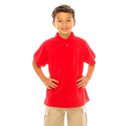 Image of unik Boy's Premium Quality Pique Polo Uniform Shirt Short Sleeve White Sky Blue Navy Hunter Green Burgundy Black Red