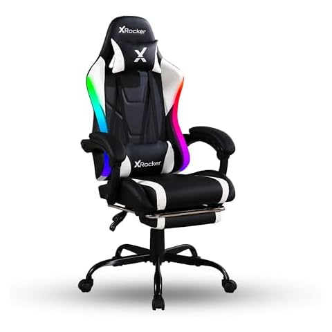 X Rocker Achiever PC Video Gaming Chair, RGB LED Lighting, Adjustable Ergonomic Office Desk Chair for Computer Gamers with Wheels, Black & White Cover