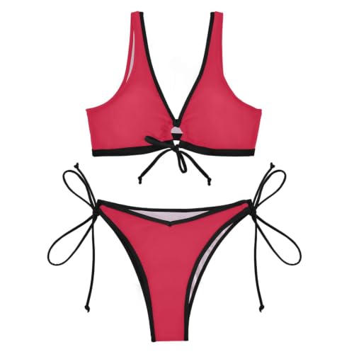 Traje de baño sexy para mujer en color carmesí liso para silueta elegante 4