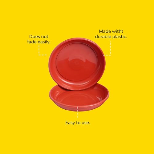 Image of Ocean Mart- Planter Bottom Trays - 10 Pcs (6 * 8 Inch, Red) | Planter Water Drip Trays |Plastic Plant Saucer | Drainage Trays for Home Plants | Sturdy Gamla Pot Trays