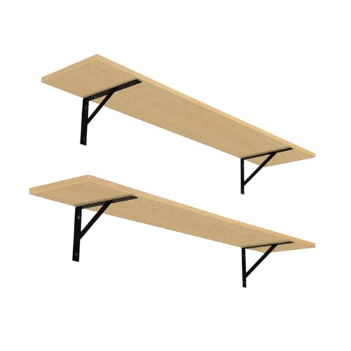 Image of DINZI LVJ Long Wall Shelves, 47.3Inch Wall Mounted Shelves Set of 2, Extra Large Storage Ledges with Sturdy Metal Brackets for Living Room, Bathroom, Bedroom, Kitchen, Natural
