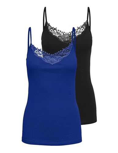 ONLY T-shirt de alças largas (pacote de 2) para mulher, Preto e branco, XS