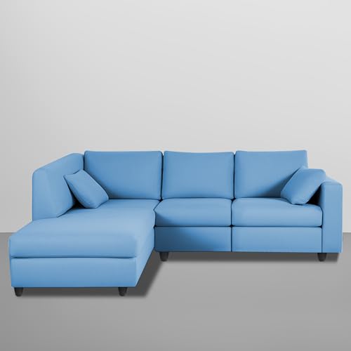 Image of Florian LHS 4 Seater L Shape Sofa Set for Living Room (Turquise Fabric) Premium Fabric Sofa