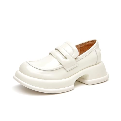 Image of BEAU TODAY Chunky Loafers Women,Patent Full Grain Leather Loafers for Women,Comfortable Slip-on Fashion Platform Shoes, Non Slip Business Casual Work Office Square Toe Dress Shoes