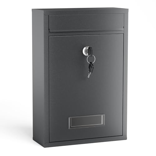 Wiltec Buzón V11 Antracita casilla de Correo de Pared de Acero con Recubrimiento en Polvo con Placa de identificación, Ranura Amplia para Cartas y 2 Llaves