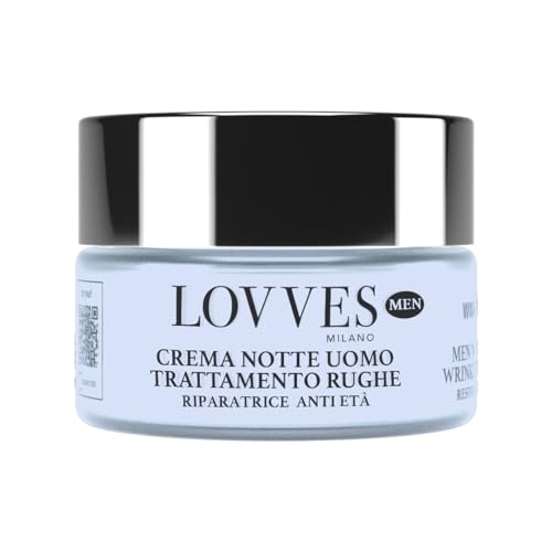 LOVVES Crema de Noche Antiarrugas para Hombre, Alta Cosmética Natural, Repara la piel, Antioxidante y Regeneradora, Previene el Envejecimiento Prematuro, Absorción Rápida, 50ml