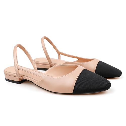 Slingback Heels for Women Chunky Pumps Splicing Round Toe Pumps for Women Office Shoes