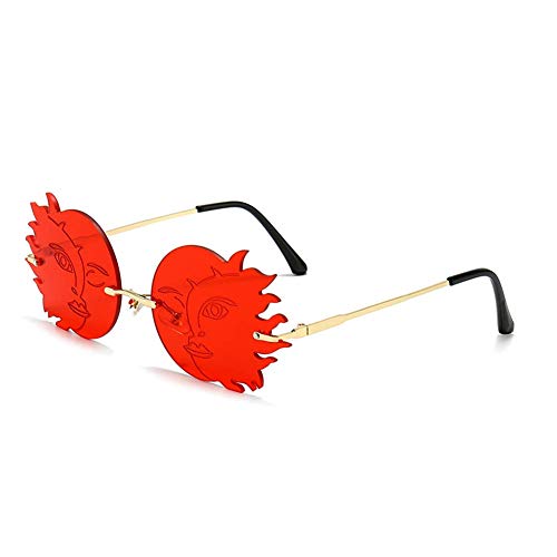 ENTHYI Rimless Round Sunglasses Women Fashion Personality Frameless Sunglasses Trendy Funny Polygonal Moon Smiley Ladies Eyeglasses (red)