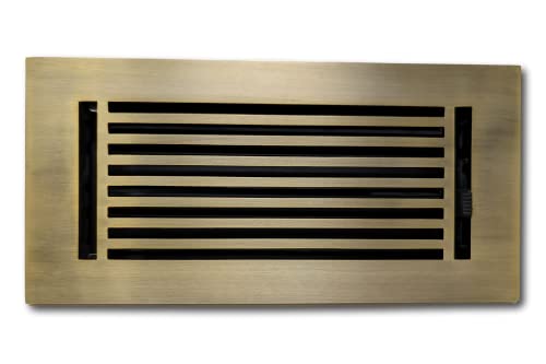 Madelyn Carter 4 x 10 Cast Aluminum Linear Vent Cover with Damper - Antique Brass (Overall: 5.25 x 11.5) | Floor Register - Wall Register