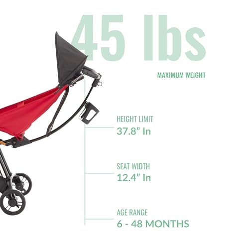 Evolur Roamer Ultra Light Umbrella Stroller in Red, Quick One-Hand Easy Fold, 5-Point Safety Harness, Adjustable Canopy, Lightweight Aluminum Frame - Image 4