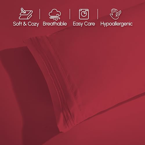 Elegant Comfort Luxurious 1500 Premium Hotel Quality Microfiber 4-Piece Sheet Set, 18-24 Inches Deep - Extra Deep Pocket Sheets - Ultra Soft 4PC Deep Pocket Sheets, King, Burgundy
