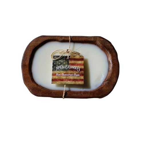 Image of McCall's Candles | Hot Buttered Rum | Rustic Wooden Bread Bowl Candle | Multi-Wick | USA-Poured Wax | Farmhouse Decor | Reusable Hand-Carved Bowl