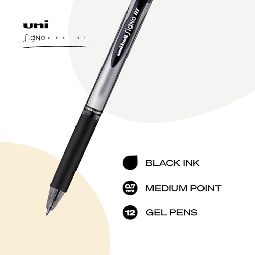 Image of uniball Signo RT Gel Pens, Medium Point (0.7mm), Black, 12 Pack