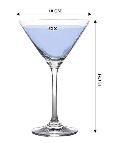 Image of BINZO Martini Cocktail Glasses, Set of 6, 190 ml, Classic Stem Glassware for Mocktail, Cold Drinks, Juice, Wine, Parties, Gift, Cosmopolitan, Margarita, Bar Home, Manhattan, Pack of (6)