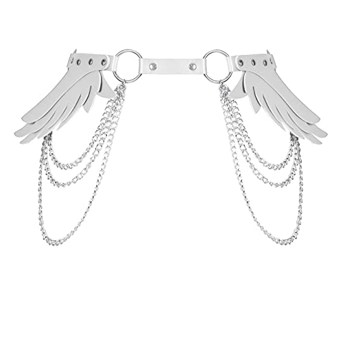 JMMHSS Punk Taillenkette Gürtel Gothic Körperketten für Frauen Harness Leder Flügel Strumpfband Zubehör Rave Party (Weiß) Cover