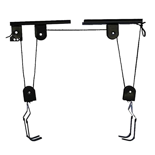 Froulaland Elevador de bicicletas con polea para bicicleta,soporte de techo para bicicletas eléctricas de hasta 60 kg,juego de 2 unidades para colgar en el techo,montaje en techo,color negro