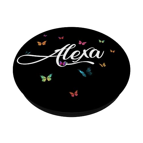ALEXA - Adorable girl name with colorful Butterlies PopSockets Swappable PopGrip, Black - Image 2
