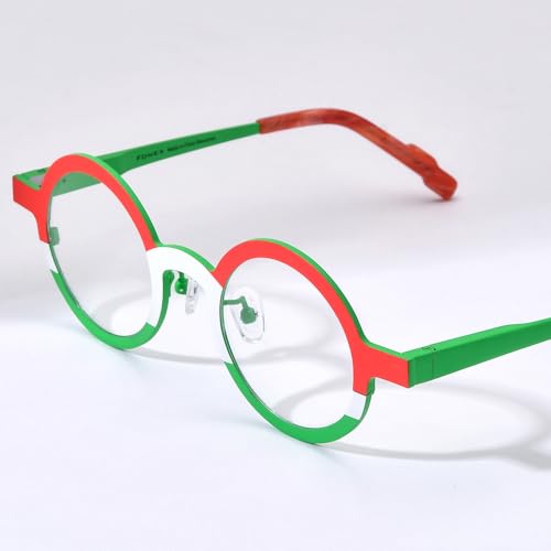Image of FONEX Colorful Pure Titanium Glasses Frame Women Retro Round Eyeglasses