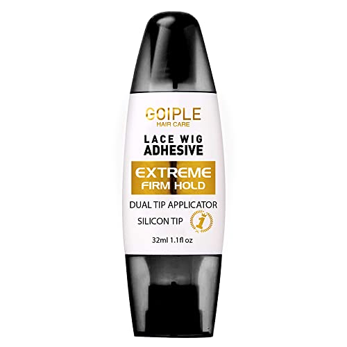Lace Front Wig Glue Dual Tip Applicator Wig Glue Adhesive, Strong Hold Lace Adhesive Glue for Hair Replacement Wigs & Toupees, Waterproof Lace Front Wig Hair Glue for Wigs (1.1 fl oz)