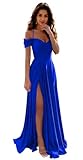 Satin Royal Blue Bridesmaid Dresses for Wedding Spaghetti Strap Long V Neck Formal Gown with Slit Prom Dress US Size 4 IIF006