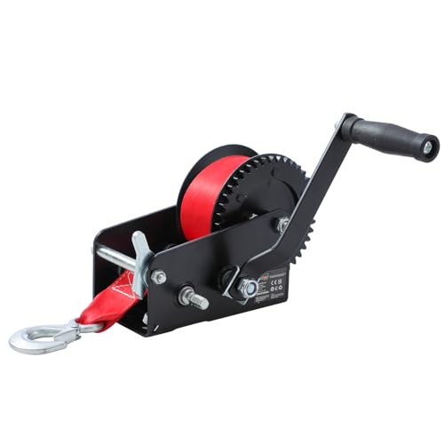 KATSU Tools Heavy Duty Manual Trailer Winch 2000lbs 907kg Capacity with 10m Polyester Strap, 2 Speed Gear System, Hand Winch for Car Boat Caravan Marine Truck SUV 325925