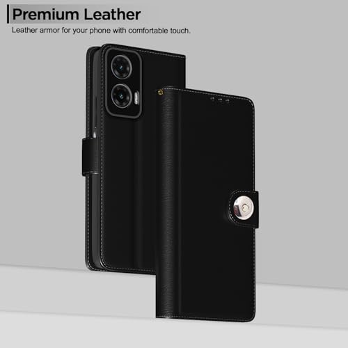 Image of Pikkme Flip Cover Leather Finish | Inside TPU with Card Pockets | Wallet Stand and Shock Proof | Complete Protection Button Flip Case for Moto G35 5G(Black)