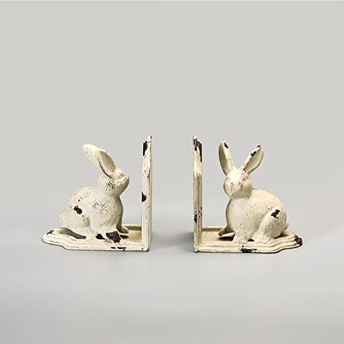Retrome Rabbit Bookends, 1 Pair Bunny Book Ends, Distressed White… #TOP17