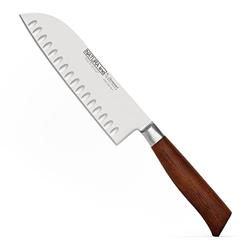 Burgvogel Solingen Natura Line, Santokumesser Holzgriff, rot satiniert, geschmiedet, 18 cm mit Kullenschliff, sehr scharfes Japanisches Kochmesser rostfrei, Made in Germany Cover