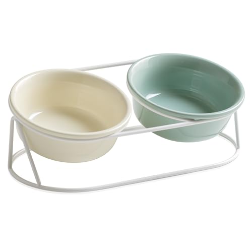金属スタンド付き 頸椎を保護 ペット用皿 小型犬 食器 餌入れ 水入れ ペット食器 猫 犬 取り外し式 陶器 猫 食器2個セット 15度の傾斜 金属スタンド付き 頸椎を保護 ペット用皿 小型犬 水飲み皿・餌入れ両用 食洗機対応 (B,12.5CM)
