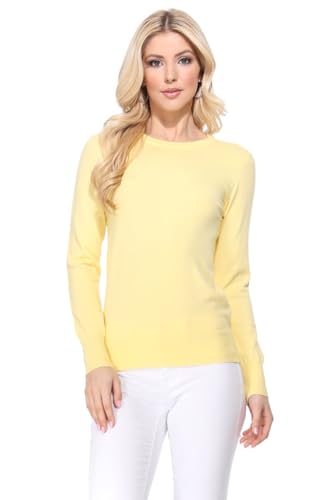 Image of YEMAK Women's Knit Sweater Pullover - Long Sleeve Crewneck Basic Classic Casual Knitted Soft Lightweight T-Shirt Top