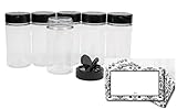 Baire Bottles 8 oz Empty Clear Plastic Spice Jars with Shaker Lids 6 Pk Sifter Shaker Holes Pour Open Sides Sealed for Freshness Liners BPA Free Waterproof Labels USA(Black Flapper Lid, Damask Labels)