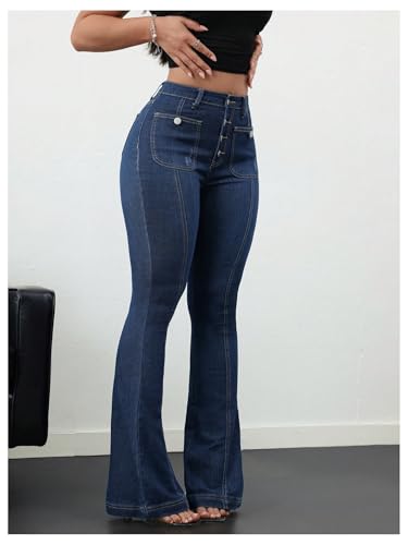 Floerns Women's Plus Size Bootcut Jeans Mid Rise Skinny Bell Bottom Denim Pants4