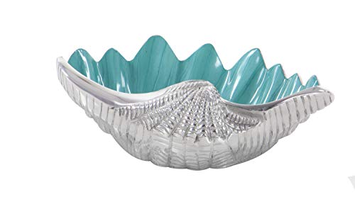 Deco 79 Metal Sea Life Shell Serving Bowl With Enamel Interior, 12" X 9" X 3", Silver #TOP2