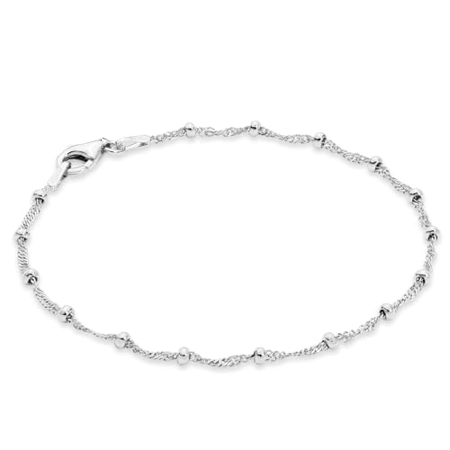 Miabella Italian 925 Sterling Silver Singapore Bead Chain Station Bracelet for Women, Made in Italy...