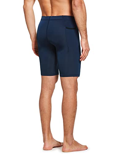 Baleaf Men's Compression Running Workout Shorts Pockets Gym Athletic Yoga Bike Tights Underwear Baselayer Dark Blue Medium #TOP2
