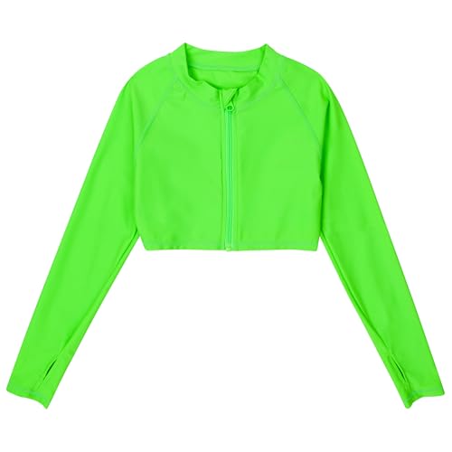 Image of SwimZip Girls' Long Sleeve Zipper Crop Top Rash Guard UPF 50+ Sun Protection