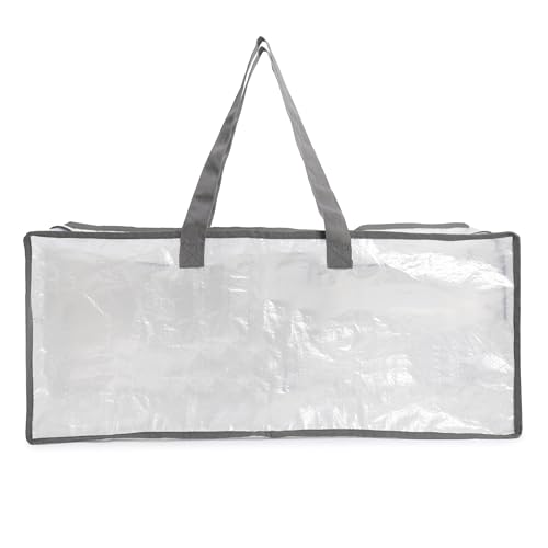 DOUBLE R BAGS Polypropylene Woven Large Storage Bag with Handle for Clothes, Blankets & Quilts | Transparent, 73.6x30.4x30.4cm | 1 Compartment | Foldable Multipurpose Organizer (Pack of 1)