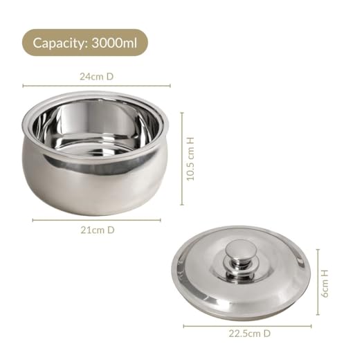 Image of Nestasia Stainless Steel Insulated Casserole with Lid (3000 ml) - 100% Food Safe Steel Roti Hot Case with Self Locking Lid - Insulated Thermal Serveware | Rust Resistant & BPA - Free